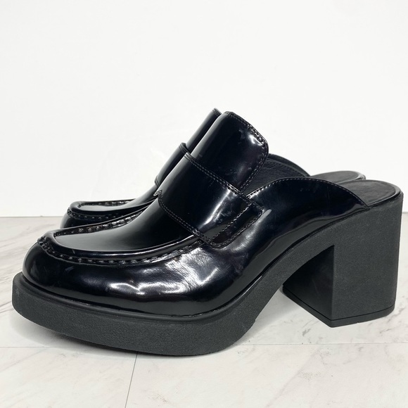 Jeffrey Campbell Kerri Black Patent Leather Heeled Loafer Mule 9 1/2 - Picture 1 of 16